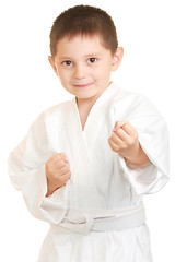 Image showing Funny karate kid in stance