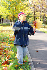 Image showing Hiding face behing leaf