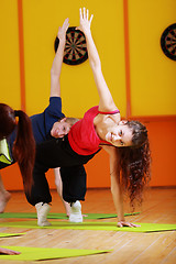 Image showing Woman making aerobics in group