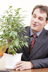 Image showing Businessman watering plant