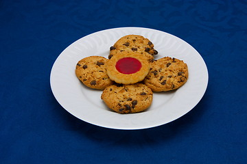 Image showing cookies on a Plate on a blue background