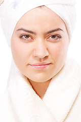 Image showing Portrait of woman in bathrobe