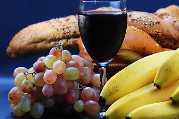 Image showing Wine fruits and pastry