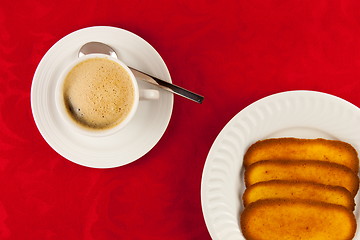 Image showing Coffee and cookies on a red background