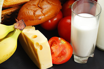 Image showing Milk and cheese with other food