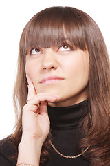 Image showing Thoughtful brunette in black