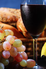 Image showing Bunch of grapes and wine