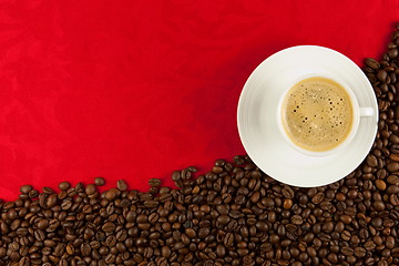 Image showing coffee cup from above with coffee beans