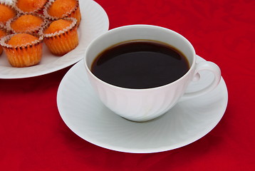 Image showing Coffee cup over red background