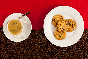 Image showing coffee cup from above with coffee beans