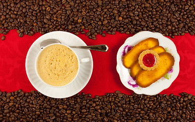 Image showing coffee cup from above with coffee beans