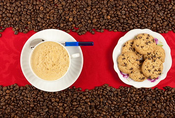 Image showing coffee cup from above with coffee beans