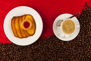 Image showing coffee cup from above with coffee beans