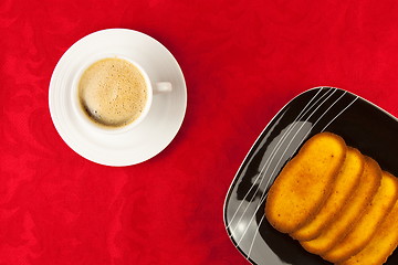 Image showing Coffee and cookies on a red background