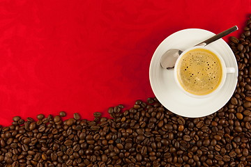 Image showing coffee cup from above with coffee beans