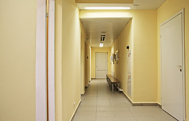 Image showing Corridor with hairdriers on wall