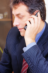 Image showing Businessman with phone sideview