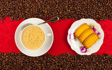 Image showing coffee cup from above with coffee beans