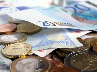 Image showing Euro coins and notes