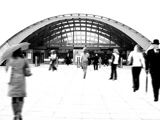 Image showing People walking to the tube station, London