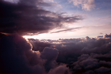 Image showing Sunset from airplane