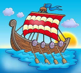 Image showing Viking boat on sea