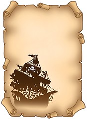 Image showing Old scroll with mysterious pirate ship