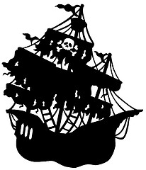 Image showing Mysterious pirate ship silhouette