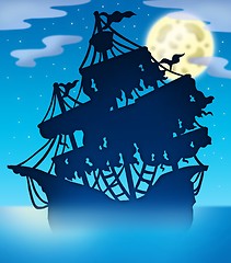 Image showing Mysterious ship silhouette at night