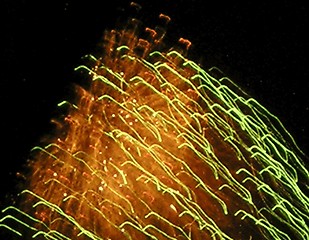 Image showing green  and orange Fireworks