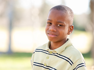 Image showing Young Melancholy African American Boy