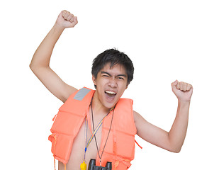 Image showing Cheering enthusiast lifeguard