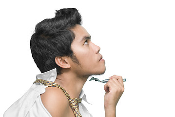 Image showing Asian man shaving