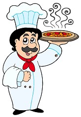 Image showing Cartoon chef holding pizza