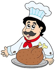 Image showing Cartoon chef with roasted meat