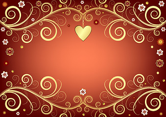 Image showing Valentine pink background with gold heart 