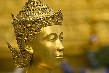 Image showing Head of golden Kinnara at Wat Phra Kaeo in Bangkok