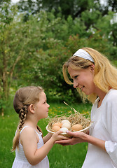 Image showing Mother and daughter having Easter time