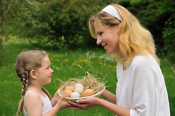 Image showing Mother and daughter having Easter time