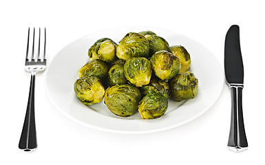 Image showing Plate of brussels sprouts