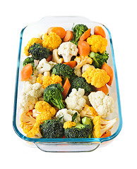 Image showing Raw vegetables in baking dish