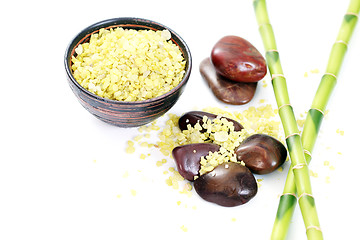 Image showing green bath salt with bamboo