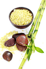 Image showing green bath salt with bamboo