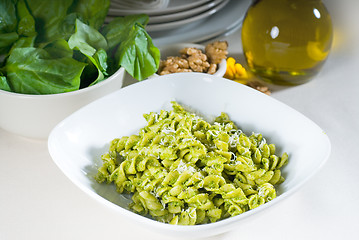 Image showing italian fusilli pasta and pesto