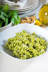 Image showing italian fusilli pasta and pesto