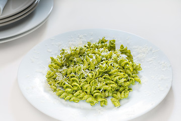 Image showing italian fusilli pasta and pesto