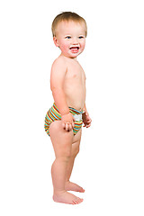 Image showing Cute Baby Boy Isolated Wearing Cloth Diaper 