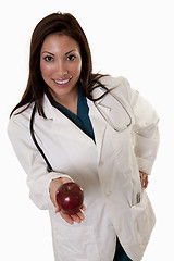 Image showing Young attractive friendly thirties hispanic woman doctor 