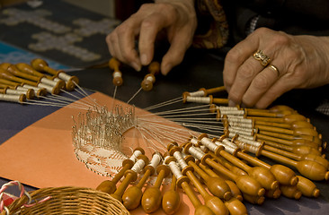 Image showing Hands making lace