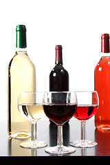 Image showing Red, rose and white wine, drink photo